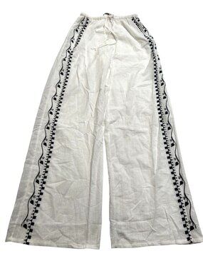 Venroy Wide Leg Side Embroidery Pants in White